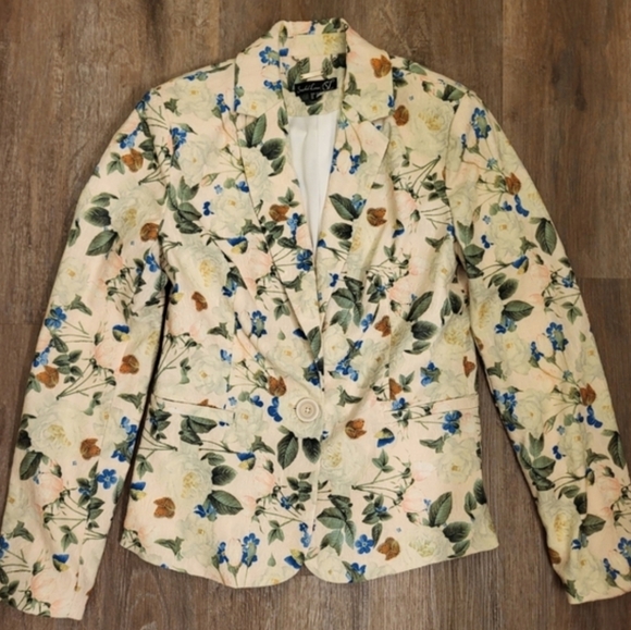 Smashed Lemon Butterfly & Floral Blazer Size 8 Blush Pink & Multi Colored - Picture 2 of 11